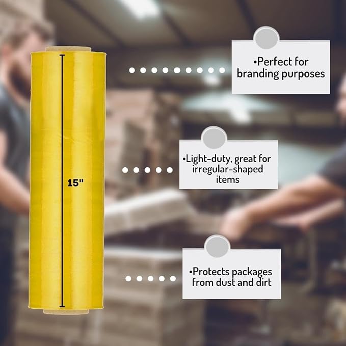 PSBM Yellow Stretch Wrap, 15 Inch x 1476 Feet, 8 Pack, Tinted Pre-Stretched - Image 4