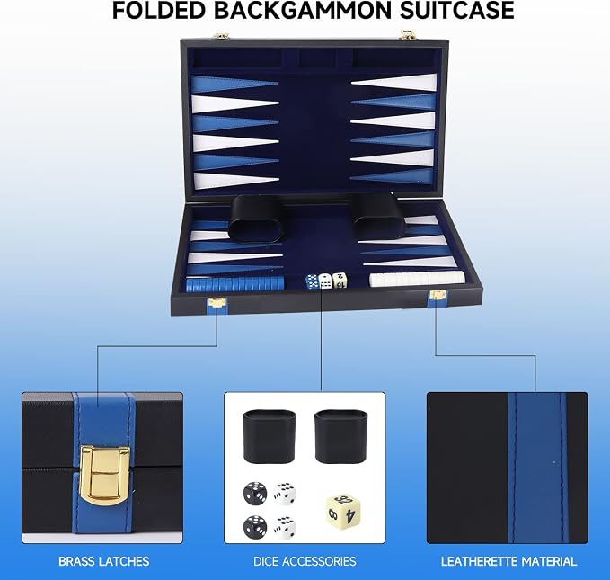GSE Games & Sports Expert Premium Leather Backgammon Board Game Set, Classic - Image 2