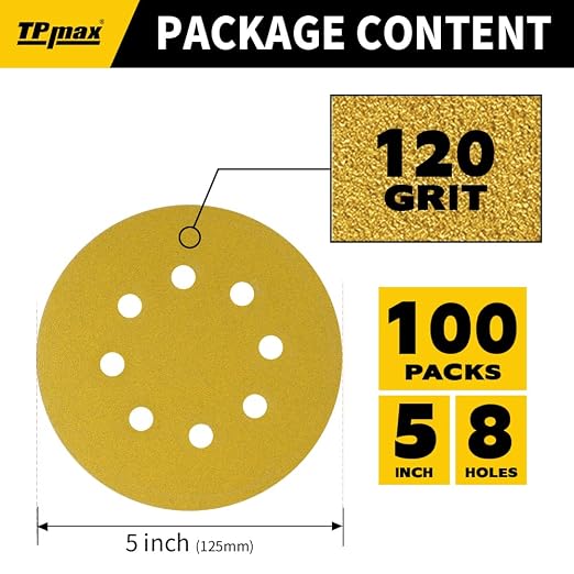 100PCS 5 Inch 120 Grit 125mm 8 Hole Sanding Discs Sandpaper - Image 2