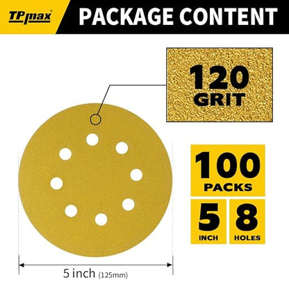 100PCS 5 Inch 120 Grit 125mm 8 Hole Sanding Discs Sandpaper - Image 2