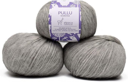 Pullu - Baby Alpaca Merino Wool Yarn Set of 3 Skeins Worsted Weight - Sourced by ALPACAWAREHOUSE