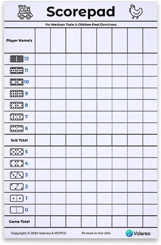 Mexican Train and Chicken Foot Dominoes Score Pad by Volareo