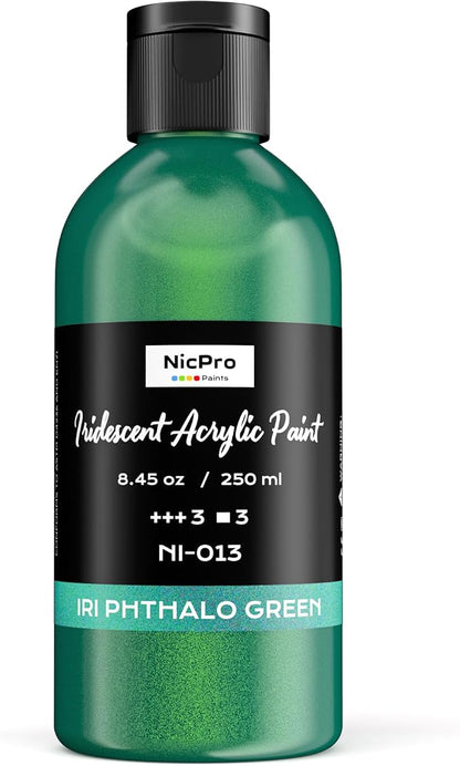 Nicpro Iridescent Green Acrylic Paint, 8.45oz / 250ml Large Bottle Green by Nicpro