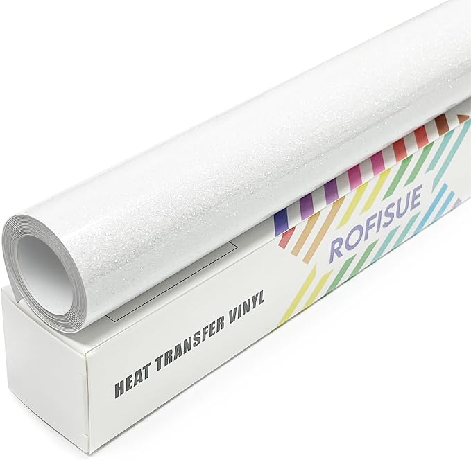 Rainbow White Glitter Heat Transfer Vinyl 12Inch*6FT Glitter Iron on Vinyl by Unknown