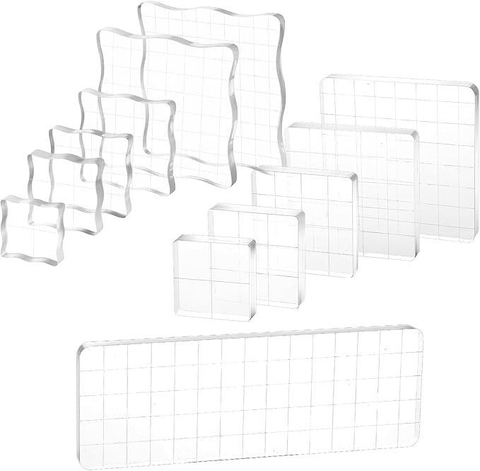 12Pcs Acrylic Stamp Block Clear Stamping Blocks Tools Set Assorted Sizes Stamp by Yolev