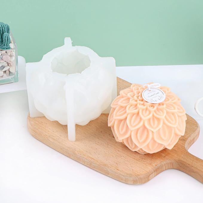 Nasturtium Ball Candle Silicone Mold Lotus Petal Flower Soap Mold - Image 3