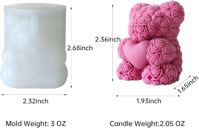 Rose Bear Candle Mold, Teddy Bear Silicone Molds - Image 2
