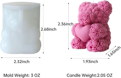 Rose Bear Candle Mold, Teddy Bear Silicone Molds - Image 2