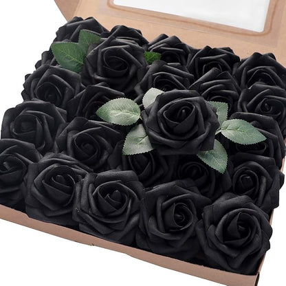 Floroom Artificial Flowers 50pcs Real Looking Black Foam Fake Roses by Floroom