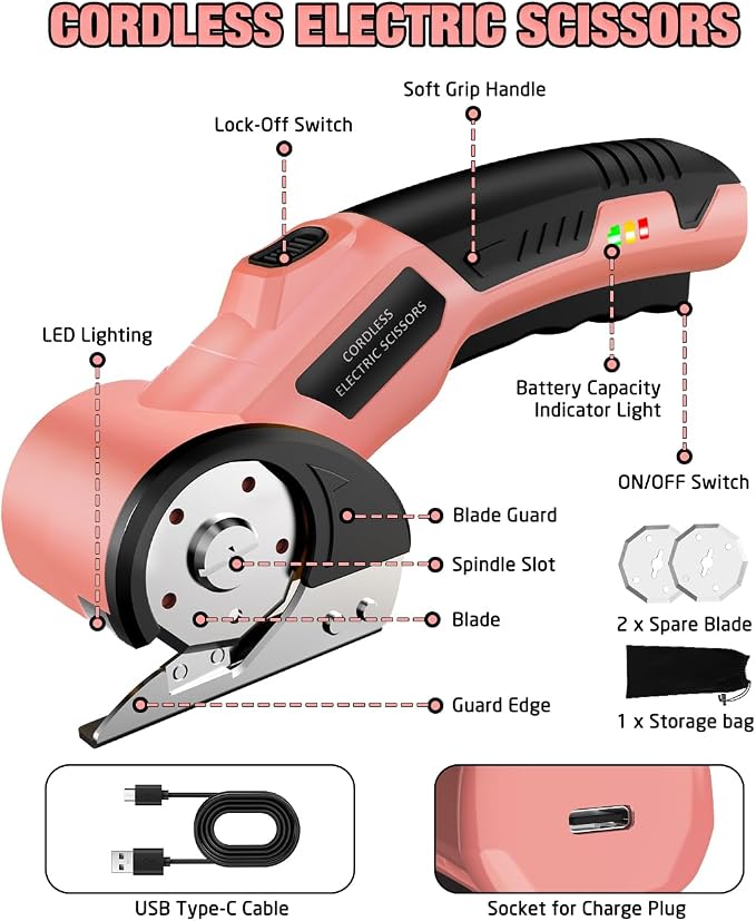 Cordless Electric Scissors: 4V Rechargeable Cardboard Cutter, 3 Blades - Image 7