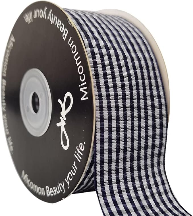 1.5 Inch Blue and White Woven Edge 100% Polyester Gingham Ribbon 25 Yards Each - Image 2