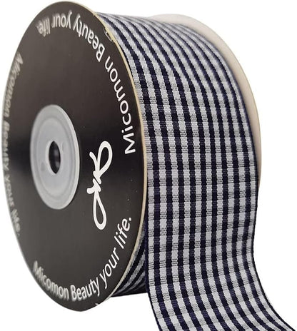 1.5 Inch Blue and White Woven Edge 100% Polyester Gingham Ribbon 25 Yards Each - Image 2