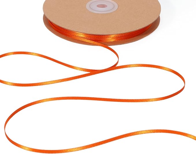 LaRibbons Orange Satin Ribbon 1/8 Inch 100 Yards Thin Luxury Double Faced by LaRibbons