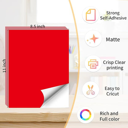 Printable Sticker Paper, 20 Sheets Red Printable Sticker Paper, Laser/Inkjet - Image 2