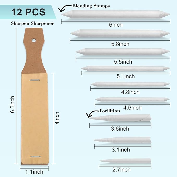 Jeimier 12 Pcs Blending Stumps for Drawing, Tortillions Blending Sticks for - Image 2