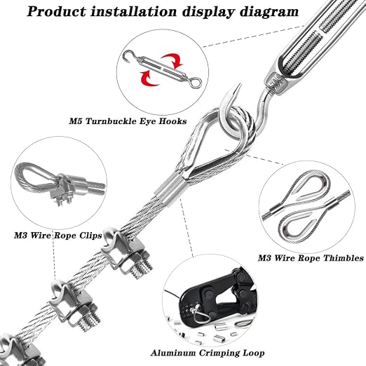 1/8 Inch Stainless Steel Wire Rope Kit, 7x7 Strands, 100 ft Length, - Image 7