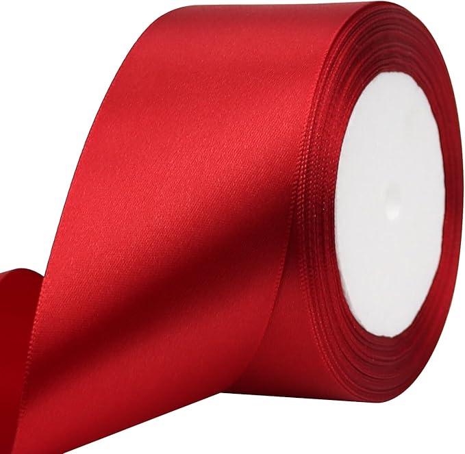 Deep red Solid Satin Ribbon 2 Inch 25 Yards Solid Polyester Fabric Ribbon by Riunbb