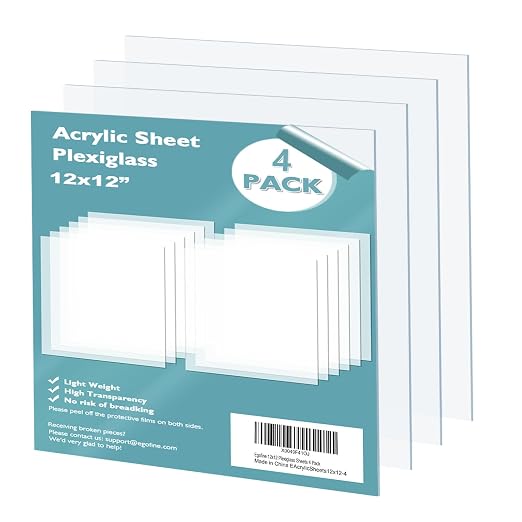 Egofine Plexiglass Sheets Acrylic Sheets 4 Pack of 12x12’’ 0.04 Thick Clear by Egofine