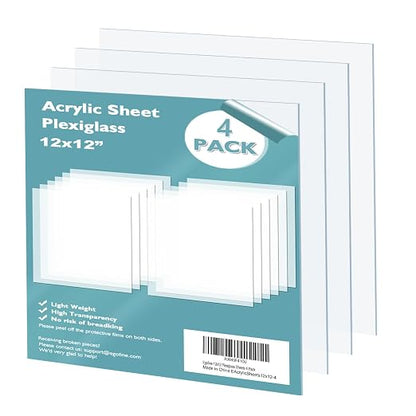 Egofine Plexiglass Sheets Acrylic Sheets 4 Pack of 12x12’’ 0.04 Thick Clear by Egofine