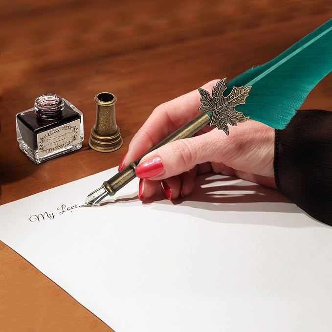 AHIER Quill Pen and Ink Set, Feather Pen Quill Pen Set Includes 5 Steel - Image 7