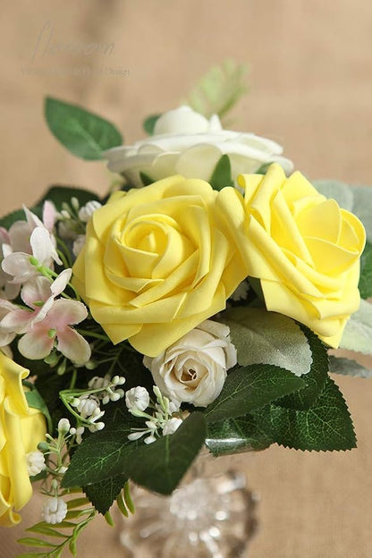 Floroom Artificial Flowers 50pcs Real Looking Canary Yellow Foam Fake Roses - Image 6