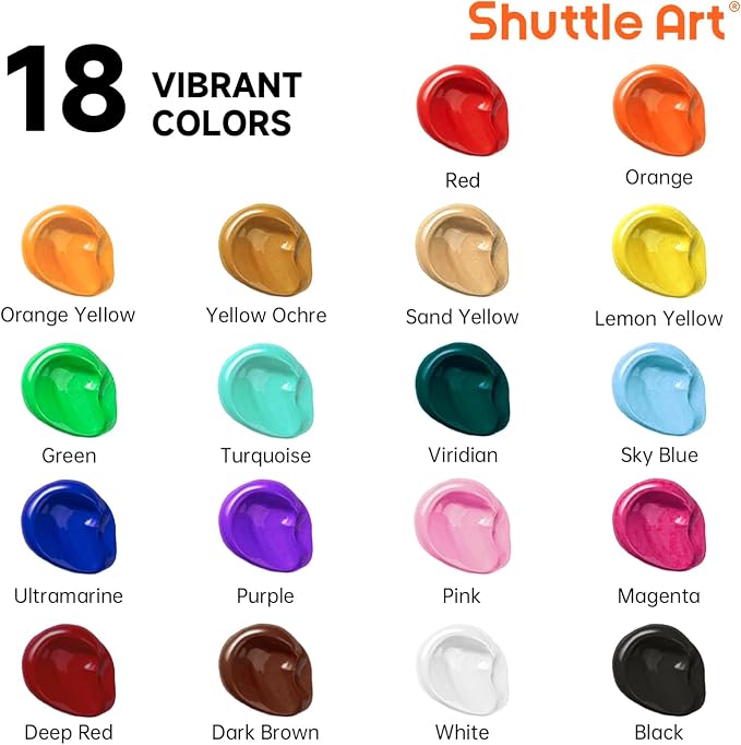 Shuttle Art 18 Colors Acrylic Paint Bottle Set, Rich Pigmented Bulk Painting - Image 2