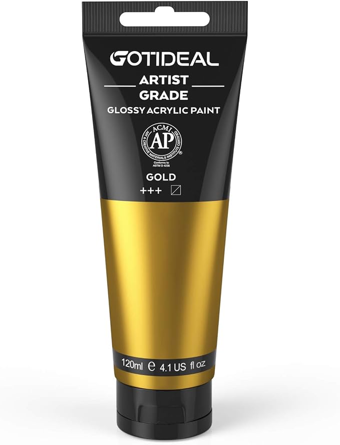 GOTIDEAL Acrylic Paint Metallic Gold 24K Tubes Non Toxic Non Fading, Rich by GOTIDEAL
