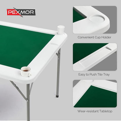 PEXMOR 39.5" Foldable Mahjong Table, Square 4 Player Card Game Table w/Cup - Image 2