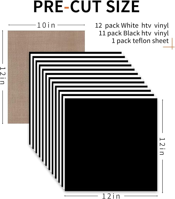HTVRONT HTV Heat Transfer Vinyl Bundle: 12 White HTV Vinyl and 11 Black Heat - Image 6