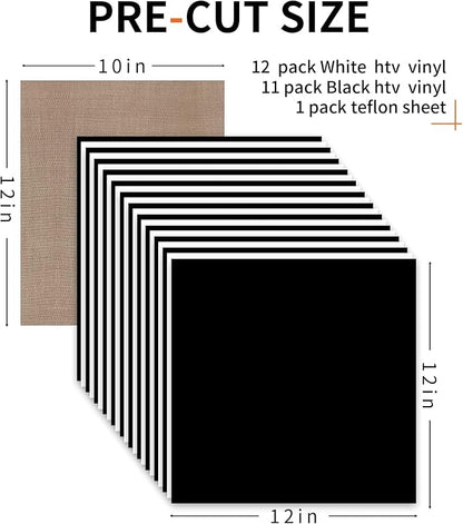 HTVRONT HTV Heat Transfer Vinyl Bundle: 12 White HTV Vinyl and 11 Black Heat - Image 6