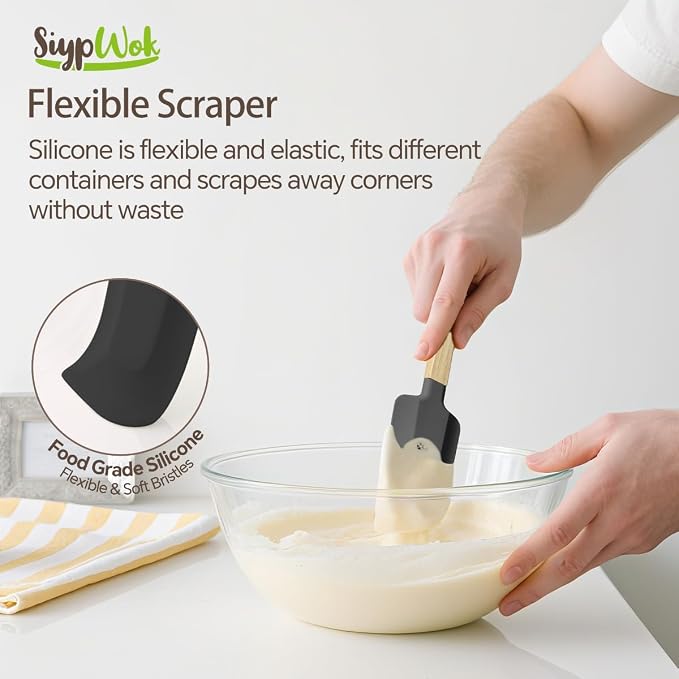 Black Silicone Spatula Set, Food Grade Rubber Spatula-4 Piece Nonstick Rubber - Image 3