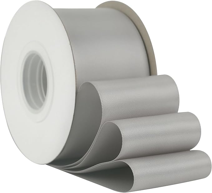 HUIHUANG Silver Satin Ribbon 2 inch Wide Double Faced Satin Ribbon Silver - Image 6