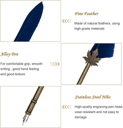 AHIER Quill Pen and Ink Set, Feather Pen Quill Pen Set Includes 5 Steel - Image 4