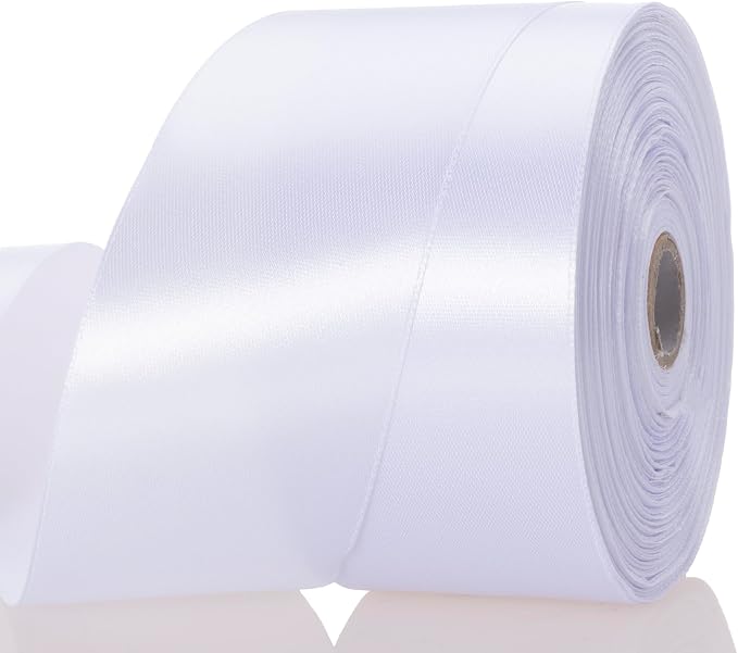 2 Inch White Solid Satin Ribbon, 50 Yards Craft Fabric Ribbon by YASEO