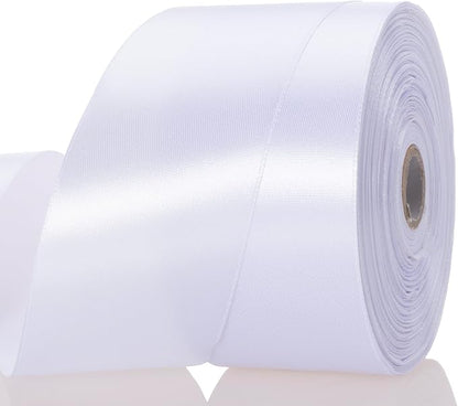 2 Inch White Solid Satin Ribbon, 50 Yards Craft Fabric Ribbon by YASEO