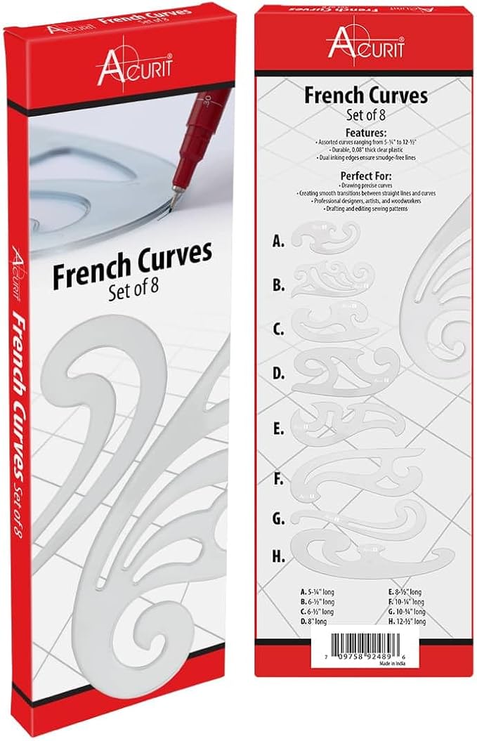 Acurit French Curve Set of 8 – Clear Plastic Drawing Templates - Image 7