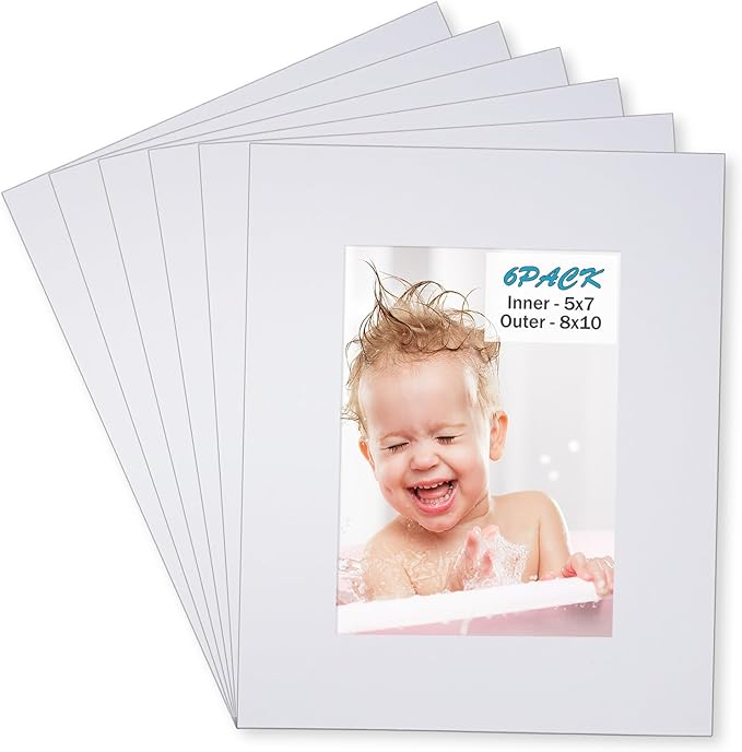 Egofine 8x10 White Picture Mats Pack of 6, Frame Mattes by Egofine
