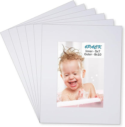 Egofine 8x10 White Picture Mats Pack of 6, Frame Mattes by Egofine