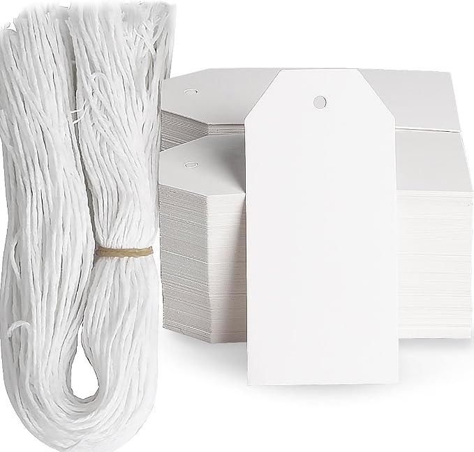 200PCS Paper Gift Tags with String, 3.7"x1.8"Blank Hangtags by LAOBAN