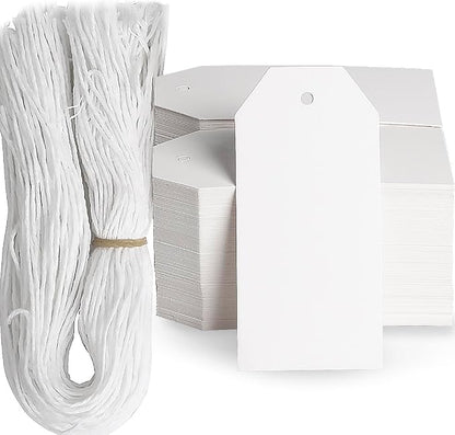 200PCS Paper Gift Tags with String, 3.7"x1.8"Blank Hangtags by LAOBAN