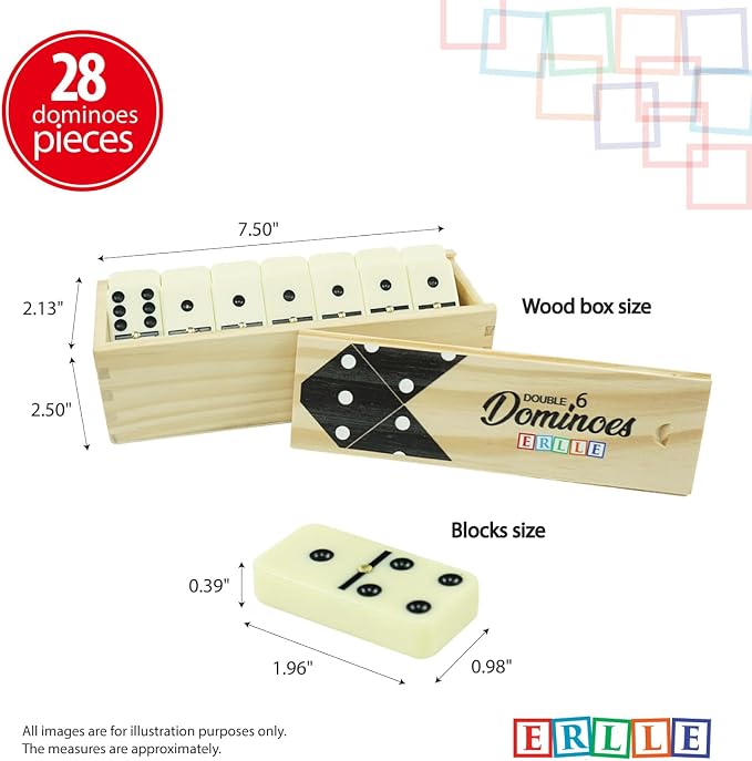ERLLE - Dominoes Set, Premium Classic 28-Piece Double Six Domino Set - Image 2