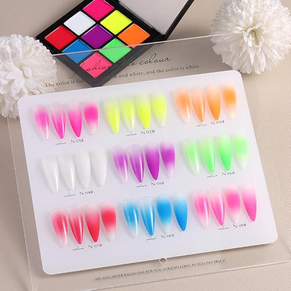 Neon Phosphor Nail Pigment Powder Palette, 9 Colors Solid Pigment Powder - Image 2