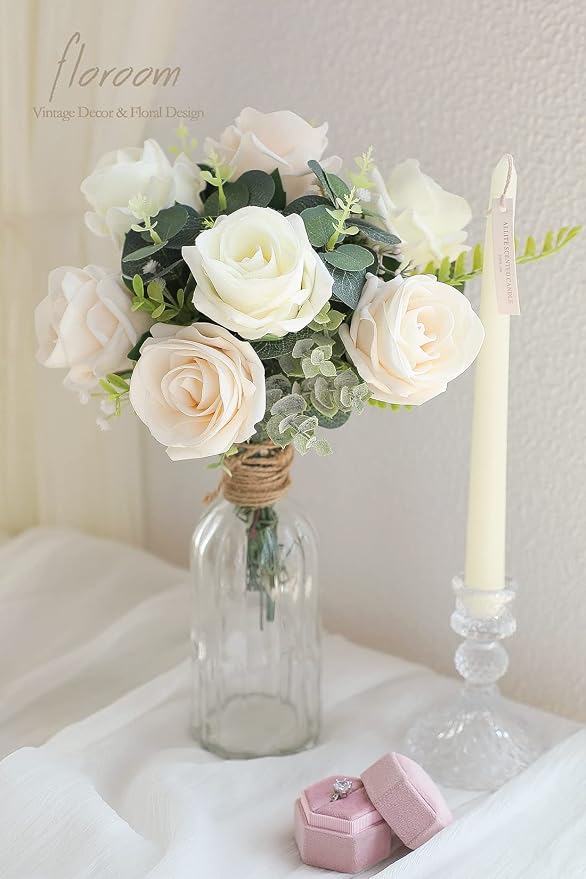 Floroom Artificial Flowers 20pcs Real Looking Ivory High-Centered Foam Fake - Image 5