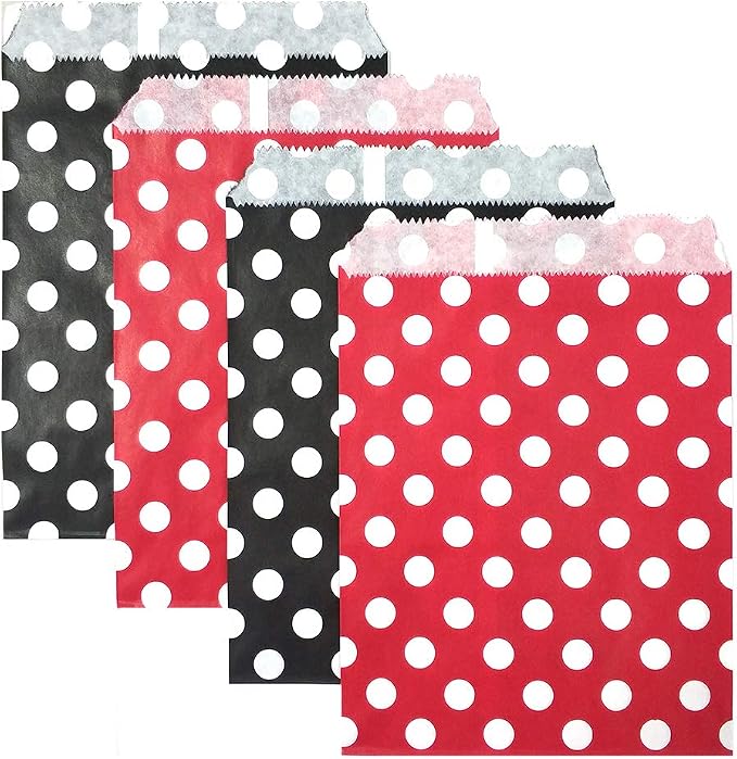 KEYYOOMY 100 Pcs Red and Black Candy Buffet Bags Small Cookie Bag Polka Dot by KEYYOOMY