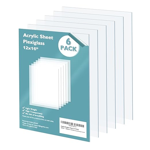 Egofine Plexiglass Sheets 6 Pack of 12x16’’ 0.04 Thick Clear Plastic Cast by Egofine
