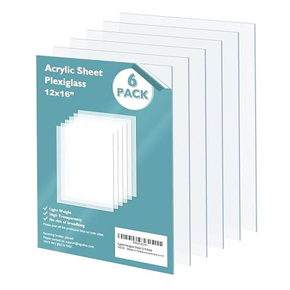 Egofine Plexiglass Sheets 6 Pack of 12x16’’ 0.04 Thick Clear Plastic Cast by Egofine