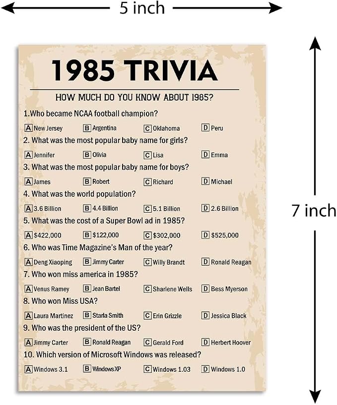 40th Birthday Party Games, 1985 Trivia Games, Birthday Party Supplies - Image 2
