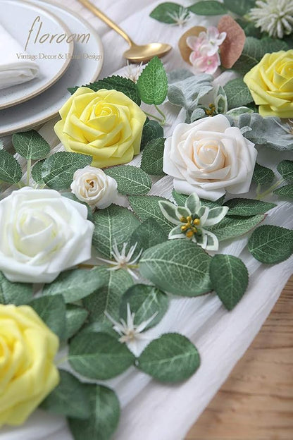 Floroom Artificial Flowers 50pcs Real Looking Canary Yellow Foam Fake Roses - Image 2