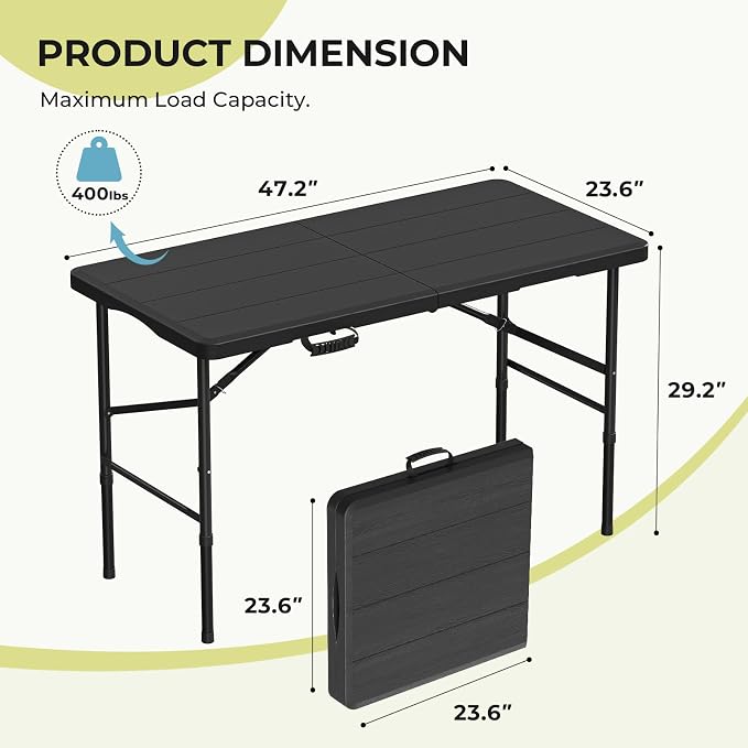 4Ft Folding Table Adjustable Height Portable Folding Tables Heavy Duty 400 lbs - Image 3