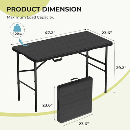 4Ft Folding Table Adjustable Height Portable Folding Tables Heavy Duty 400 lbs - Image 3